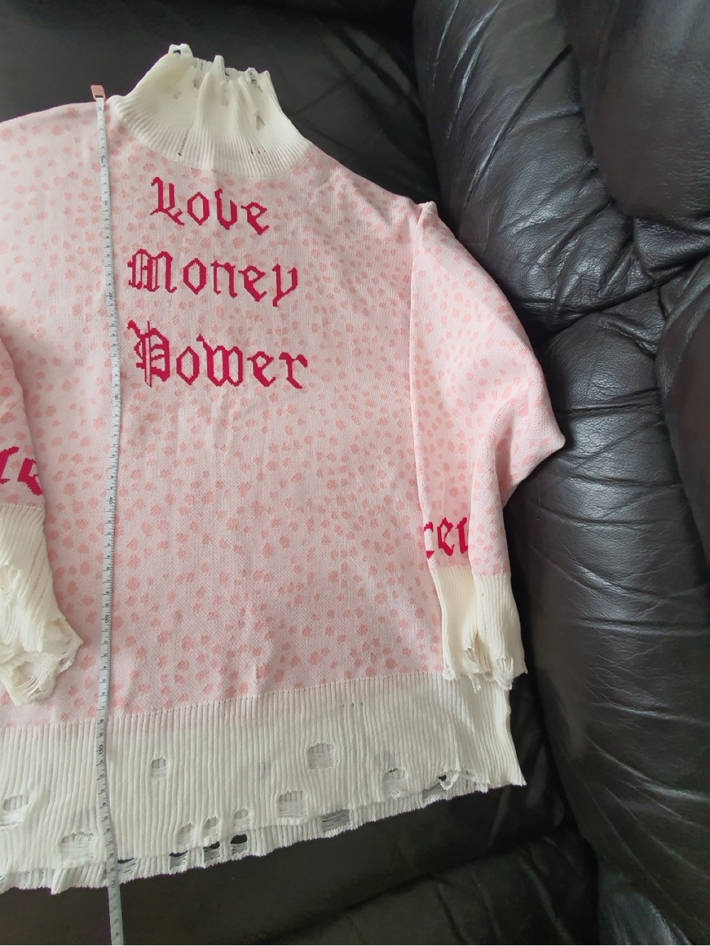 Y2K Pink Distressed Oversized Knit Sweater Love Money Power